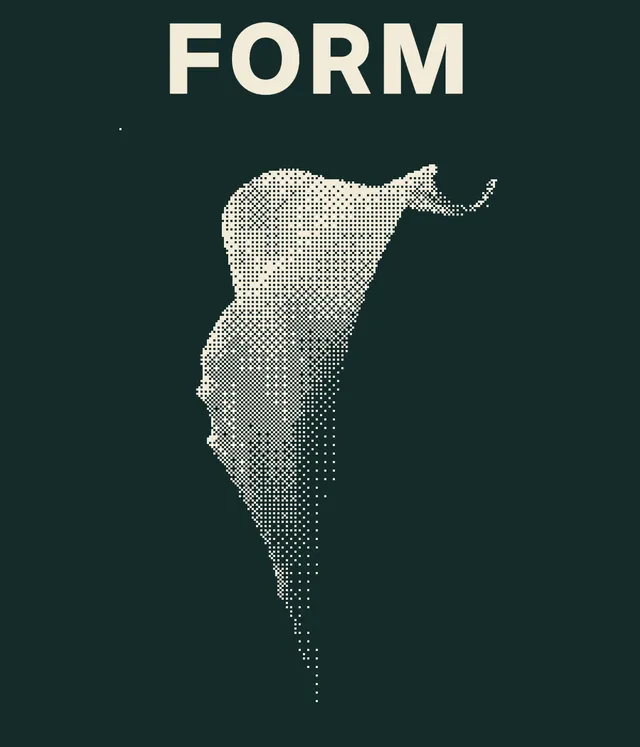 FORM poster with the lily rebuilt from regular cream and green square marks; the curled tip and tapering fold remain recognizable.
