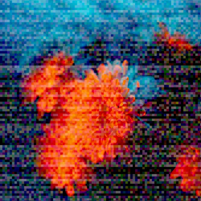 Image preview covered with colored static and horizontal noise bands.