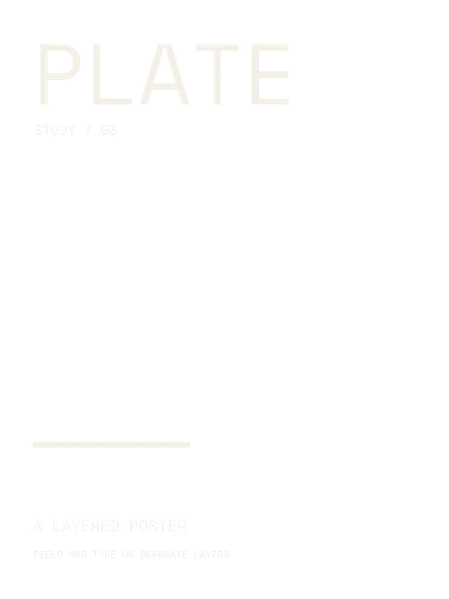 Pale PLATE lettering, a short rule, and two lines of small type on a transparent background.