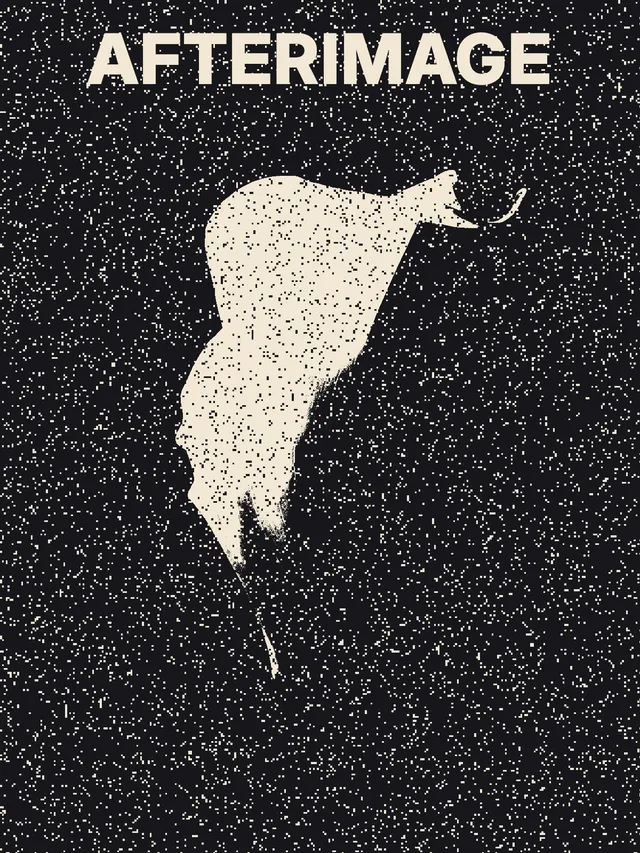 The same poster with dense pale and dark speckles across the photograph, below the unchanged headline.