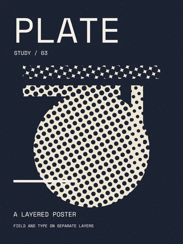 Dotted circle and bars under pale, still-untreated PLATE lettering.
