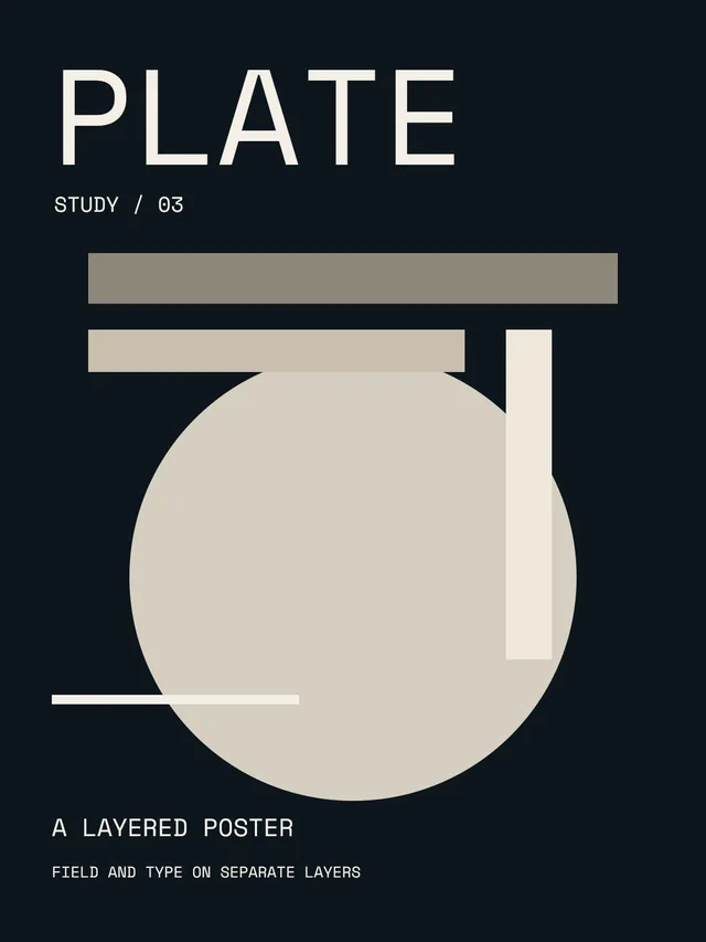 Pale PLATE lettering sitting over an untreated circle and bars.